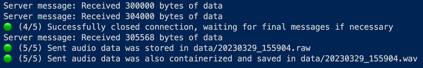 image of terminal showing message that websocket is receiving data